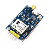 GPS Module Neo 6m Satellite Positioning Micro USB 51 MCU For STM32 Arduino - a blue rectangular circuit board featuring a silver GPS chip, a micro USB port, a gold antenna connector, and a five-pin header.