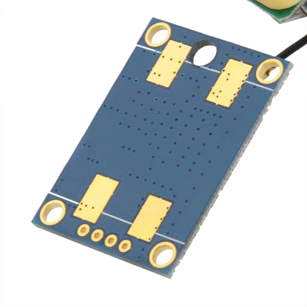 GPS Module Neo-6m V2 Ublox - a blue rectangular circuit board featuring gold-plated contact pads, four mounting holes, and a black wire connection.