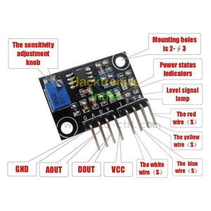 Gravity Arduino Analog Turbidity Sensor - with a blue sensitivity knob, four pins labeled G, A, D, V, and four numbered signal pins with labels.