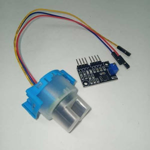 Gravity Arduino Analog Turbidity Sensor - shown with its blue-housed sensor probe, black circuit board with a blue potentiometer, and three-wire cable.