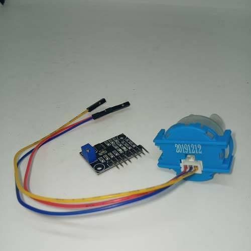 Gravity Arduino Analog Turbidity Sensor - shown with a blue sensor probe, a black circuit board with a blue potentiometer, and connected jumper wires.