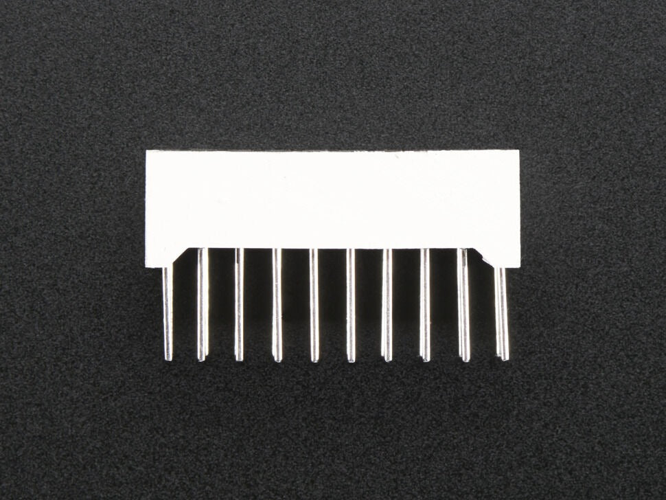 Green 10 Segment Light Bar Graph LED Display - a rectangular white component with ten vertical metal pins extending from the bottom edge.