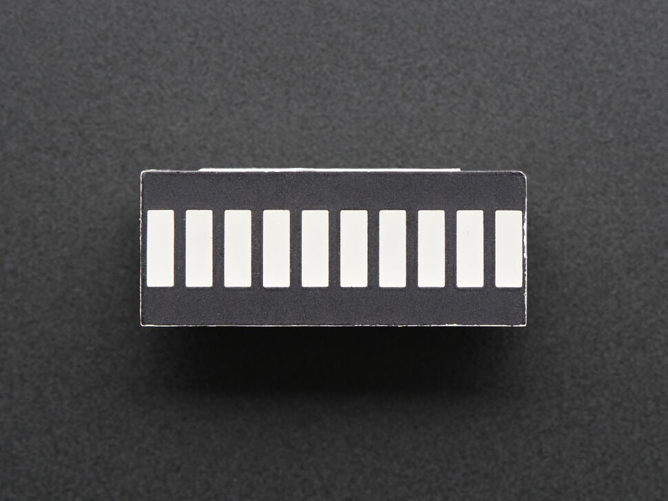 Green 10 Segment Light Bar Graph LED Display - a rectangular black component with ten white rectangular LED segments arranged in a single row.