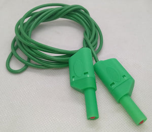 Green Banana Clip Wires 2 Meter | High-Quality Test Leads | Digilog.pk - with two green banana plug connectors featuring small red tips on a white background.