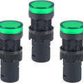 Green Indicator Light AC/DC 24V, 16mm Panel Mount, For Electrical Control Panel, Hvac, DIY Projects - three identical cylindrical green LED indicator lights with threaded bodies arranged vertically.
