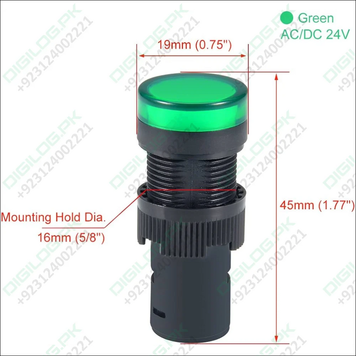 Green Indicator Light AC/DC 24V 16mm Panel Mount for Electrical Control Panel HVAC DIY Projects
