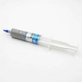 Grey White Heat Sink Thermal Grease Paste HY510-TU20 For CPU VGA LED Chip Set - shown in a clear plastic syringe with a blue cap against a white background.