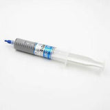 Grey White Heat Sink Thermal Grease Paste HY510-TU20 For CPU VGA LED Chip Set - shown in a clear plastic syringe with a blue cap against a white background.