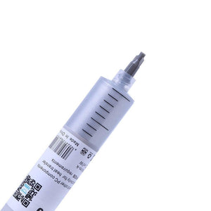 Grey White Heat Sink Thermal Grease Paste HY510-TU20 For CPU VGA LED Chip Set - a close-up of a grey plastic syringe with a barcode and printed text on its label.