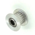 Gt-2 Idler Pulley Series 20T 10mm Belt Size 5mm Bore With Teeth - a silver-coloured metal toothed pulley with an integrated ball bearing in the center.