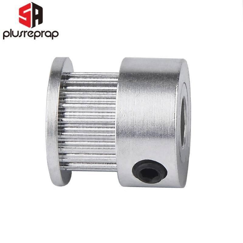 GT2 20 Teeth Timing Pulley Bore 6.35mm Shaft Aluminum Pulley For 6mm Belt 3d Printer Parts For NEMA23 - a silver aluminum cylindrical pulley with a toothed center, a side flange, and a black set screw.