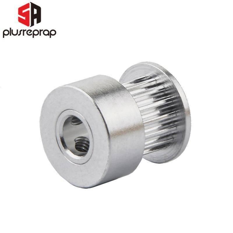 GT2 20 Teeth Timing Pulley Bore 6.35mm Shaft Aluminum Pulley For 6mm Belt 3d Printer Parts For NEMA23 - a silver aluminum cylindrical pulley with a central shaft bore containing two visible set screws and a toothed outer edge.