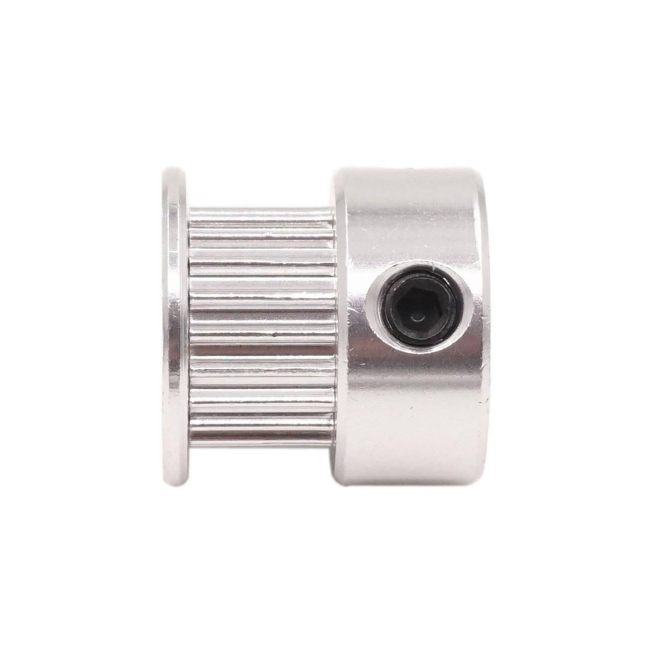 GT2 Pulley 16 Teeth Bore 5mm Timing Gear Alumium For GT2 Belt Width 13mm 3d Printer Accessories - a silver aluminum timing gear with a visible black set screw on the side, shown in a side-profile view.