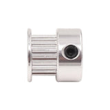 GT2 Pulley 16 Teeth Bore 5mm Timing Gear Alumium For GT2 Belt Width 13mm 3d Printer Accessories - a silver aluminum timing gear with a visible black set screw on the side, shown in a side-profile view.