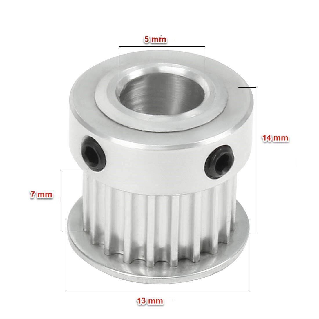GT2 Pulley 16 Teeth Bore 5mm Timing Gear Alumium For GT2 Belt Width 13mm 3d Printer Accessories - a silver aluminum timing gear with two black set screws, shown in a product dimension diagram with labels for its size.