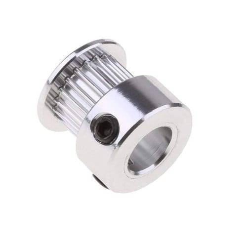 GT2 Pulley 20 Teeth 8mm Bore Timing Gear Aluminum Alloy Pulley For GT2 Belt - a silver aluminum timing gear with a central bore and two visible black set screws.