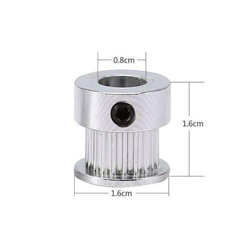 GT2 Pulley 20 Teeth 8mm Bore Timing Gear Aluminum Alloy Pulley For GT2 Belt - a silver, cylindrical aluminum alloy pulley with a set screw and dimension labels indicating 0.8cm and 1.6cm.