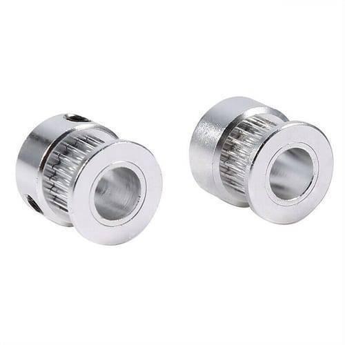 GT2 Pulley 20 Teeth 8mm Bore Timing Gear Aluminum Alloy Pulley For GT2 Belt - two silver aluminum alloy pulleys with visible teeth and set screw holes on a white background.