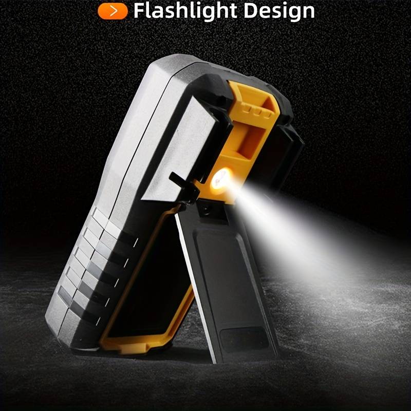 GT350D Professional Digital Multimeter - shown in grey and yellow, featuring an integrated flashlight illuminated on its back with a fold-out stand.