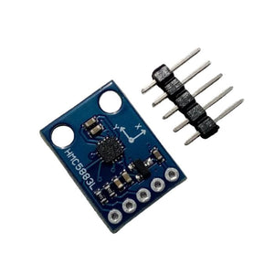 Gy-273 HMC5883L Triple-axis Magnetometer Compass Module - the blue circuit board with a sensor chip and a separate five-pin header connector.