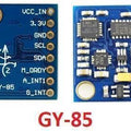 Gy-85 9dof Imu Sensor Module - the front and back of the blue rectangular circuit board with labeled pins, components, and axis orientation.