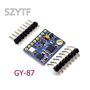 Gy-87 GY87 Gy-87 Imu MPU6050 HMC5883L BMP085 Module With Arduino 10DOF - blue rectangular circuit board, two rows of header pins, and various surface-mounted electronic components.