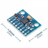 GY521 MPU6050 3 Axis Digital Gyroscope Accelerometer Sensor Module - a blue rectangular circuit board with labeled pins and dimension markings.