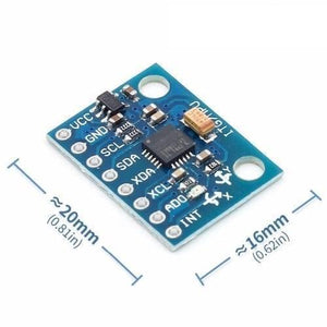 GY521 MPU6050 3 Axis Digital Gyroscope Accelerometer Sensor Module - a blue rectangular circuit board with labeled pins and dimension markings.