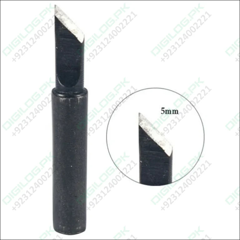 Hakko Soldering Bit 900-m-t-k For Soldering Station&irons Knife - a black metal knife-tip soldering iron bit, shown in full and with a 5mm dimension close-up inset.