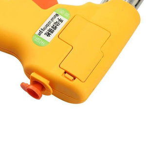 Hand-held Heating Soldering Iron 110V / 220V 60W / 80W mannual Soldering gun - a close-up of the yellow, pistol-grip handle showing a label with Chinese text and the English words Manual soldering gun.