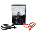 Handheld Analog Multimeter YX360TR - a black rectangular meter with a central dial, analog display, and attached black and red test leads.