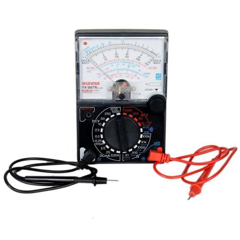 Handheld Analog Multimeter YX360TR - a black rectangular meter with a central dial, analog display, and attached black and red test leads.