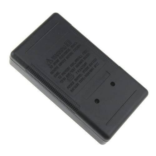 Handheld Digital Multimeter DT830B Mini LCD Voltmeter Ammeter Ohm Tester - the black plastic back casing with warning text, fuse information, and battery compartment details.