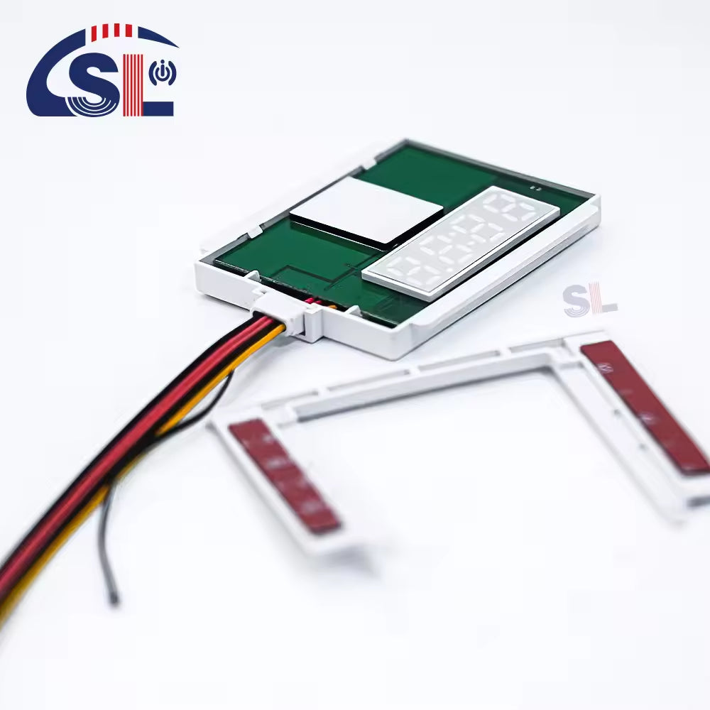 Handy DC12V 5A 60W Single Button Mirror Touch Sensor Switch With Time Temperature Display Screen Touch Sensor Switch For Mirrors - a white rectangular housing with a digital display, attached wiring, and a separate white frame.