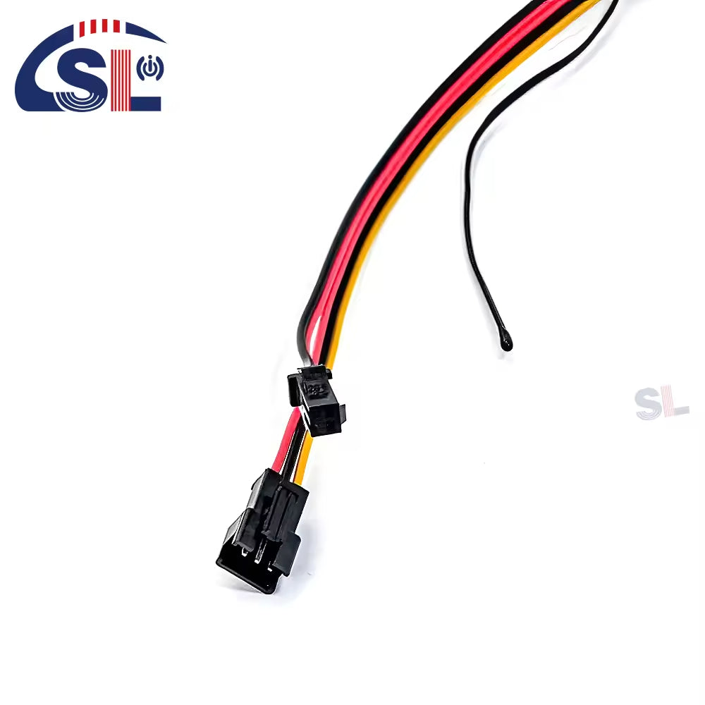 Handy DC12V 5A 60W Single Button Mirror Touch Sensor Switch With Time Temperature Display Screen Touch Sensor Switch For Mirrors - two black plastic connectors attached to red, black, and yellow wires with a sensor.