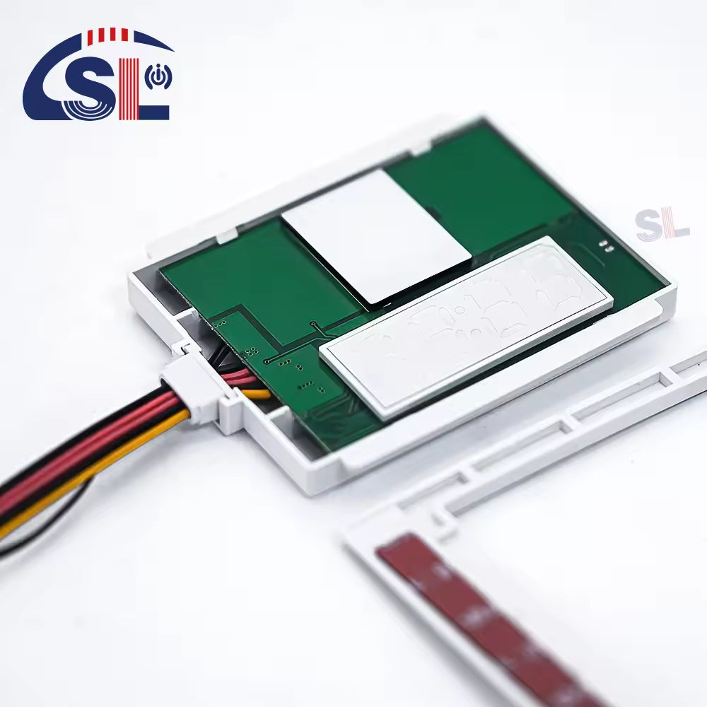 Handy DC12V 5A 60W Single Button Mirror Touch Sensor Switch With Time Temperature Display Screen Touch Sensor Switch For Mirrors - the white plastic housing, green circuit board, multi-colored wiring harness, and display module.