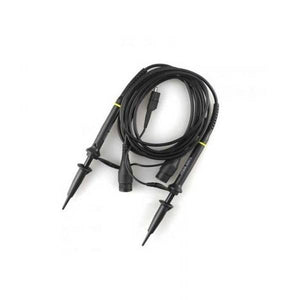 Hantek 20MHz Pc Based Digital Oscilloscope Dual 2 Channel HT6022BE - two black oscilloscope probes with cables and connectors on a white background.