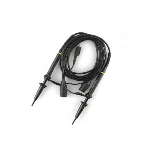 Hantek 20MHz Pc Based Digital Oscilloscope Dual 2 Channel HT6022BE - two black oscilloscope probes with cables and connectors on a white background.