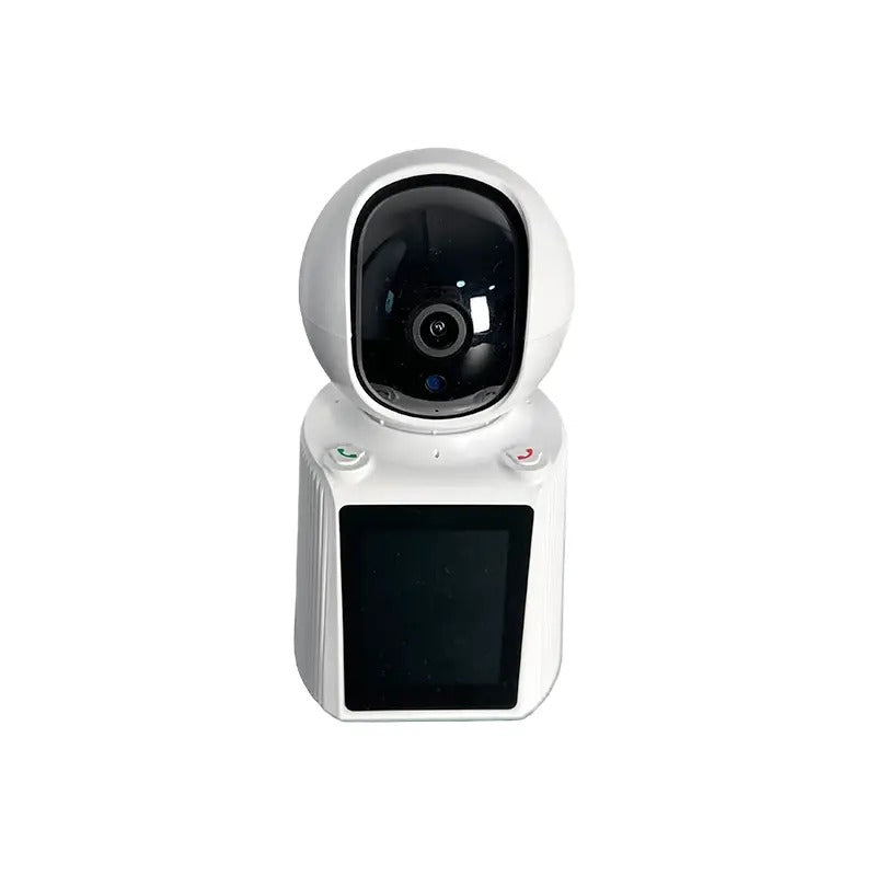 Hbs-1538 WiFi Video Calling Camera 2MP (1080P) – Smart Security With V380 App - a white, spherical security camera with a front-facing screen and two call buttons on the base.