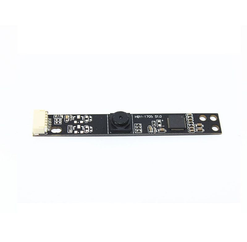 Hbv-1705 S1.0 Fixed Focus Camera Module - shown as a black, rectangular circuit board with a central lens and a white connector on the left side.
