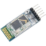 Hc 05 Bluetooth Module - a blue circuit board with a gold-patterned antenna, a central black chip, and a six-pin connector header.