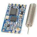 Hc-12 HC12 SI4463 433MHz RF Wireless Serial Module With Antenna - the blue rectangular circuit board with two integrated chips and a separate coiled metal antenna.