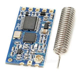 Hc-12 HC12 SI4463 433MHz RF Wireless Serial Module With Antenna - the blue rectangular circuit board with two integrated chips and a separate coiled metal antenna.