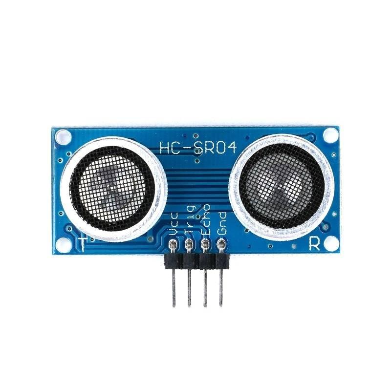 HC-SR04 Hc SR04 Arduino Ultrasonic Sensor - a blue rectangular module with two circular silver transducers and a four-pin header labeled VCC, Trig, Echo, and Gnd.