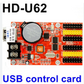 HD U62 LED Control Card With USB Port - a red rectangular circuit board featuring a USB port, a CR2032 battery, a terminal block, and multiple pin header connectors.