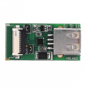 HDL662 Dwin-TFT LCD Touch Panel Accessories For 10 Pin And 8 Pin Interface Complete Set Without SD Card - a green rectangular circuit board featuring a white ribbon cable connector, a USB port, and small components.