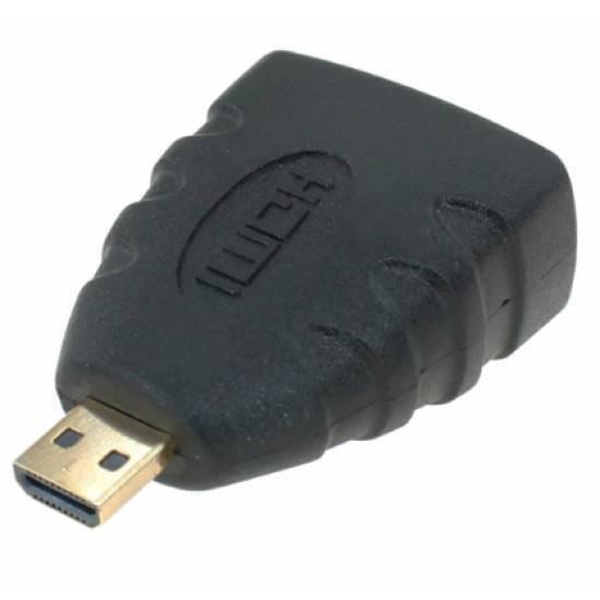 HDMI Female To Micro HDMI Male Converter Adapter For Raspberry Pi 4 - a black plastic adapter with a gold-plated Micro HDMI male connector on one end.