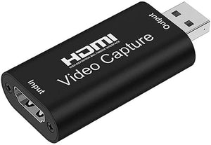 HDMI To USB 2.0 Converter HDMI Video Capture Card For Windows Android Macos - a black rectangular device featuring an HDMI input port on one end and a USB output connector.