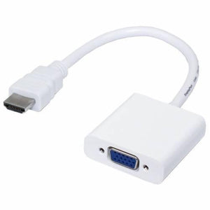 HDMI To VGA Video Adapter Cable Converter - a white adapter with an HDMI male connector on one end and a female VGA port on the other.