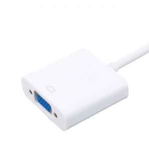 HDMI To VGA Video Adapter Cable Converter - a white adapter with a blue VGA female port and an attached white cable.